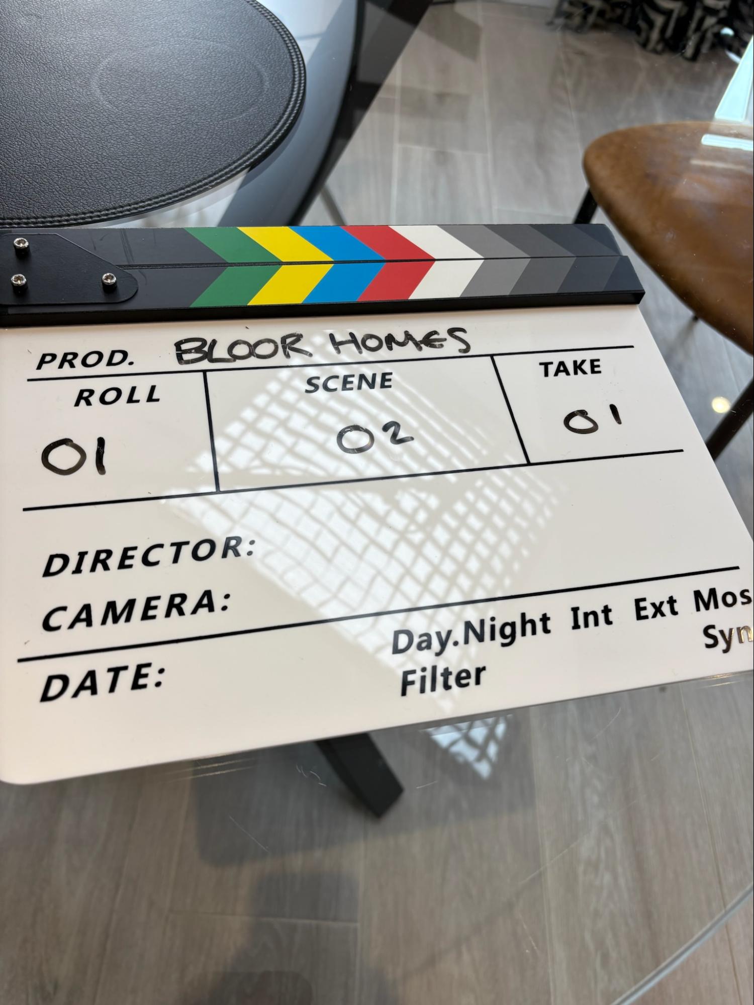Film clapperboard from Bloor Homes shoot